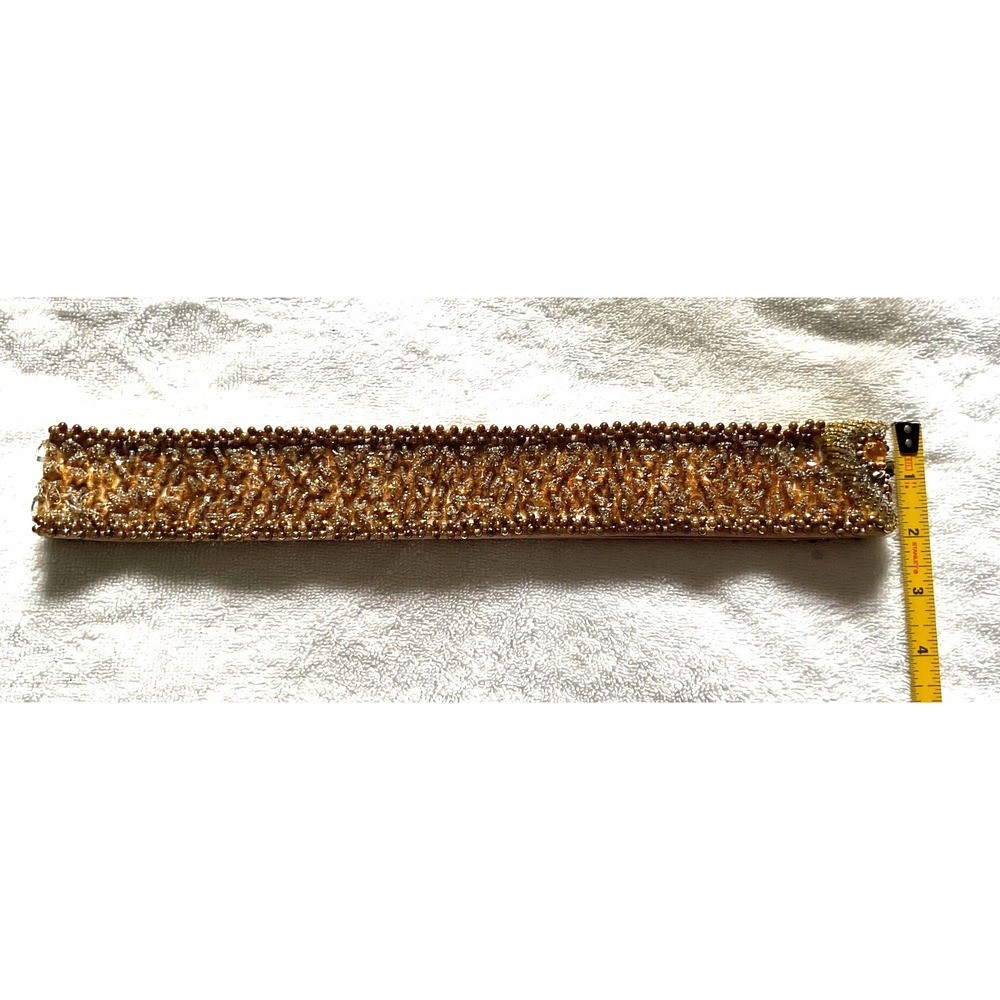 1920's-1950's Metalic Gold & Bronze Seed Beaded Belt 30" Waist - Picture 7 of 10